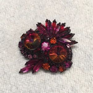Rihenstone Red and Purple Brooch
